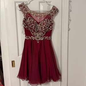Alyce Paris Deep Red Beaded Gown